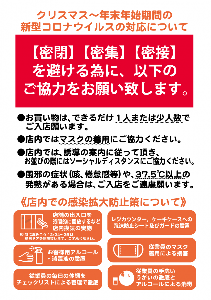 クリスマス~年末年始期間の新型コロナウィルスの対応について